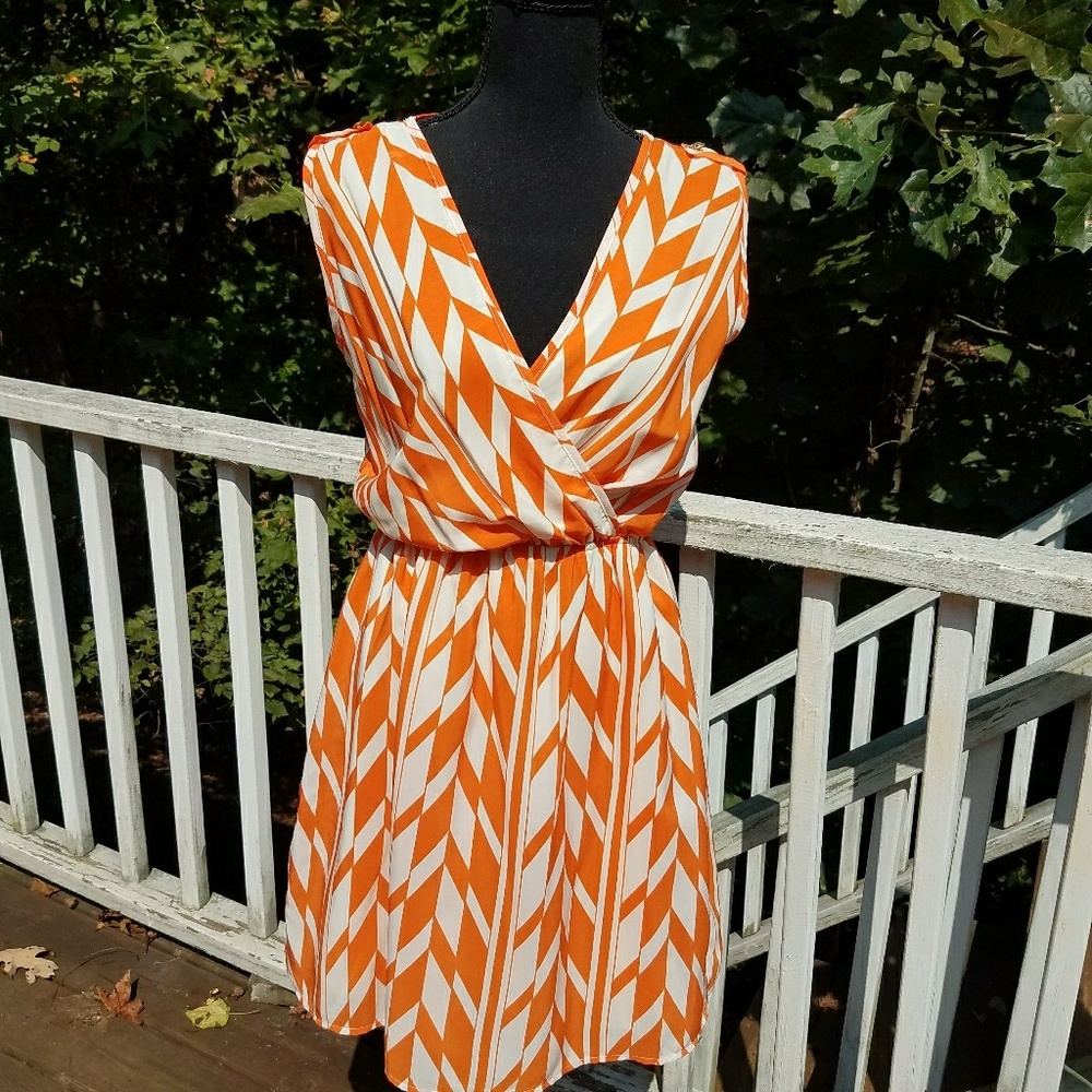 Peach Love Cream Dress Orange White Dress Chevron Small